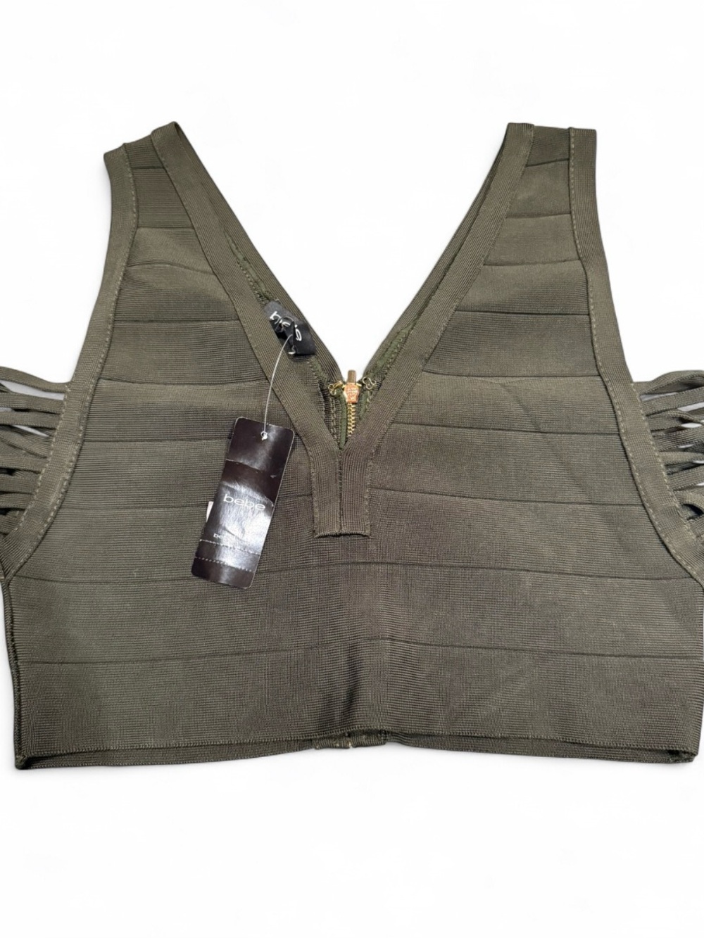 Olive Green Sleeveless V-Neck Bandage Crop Top